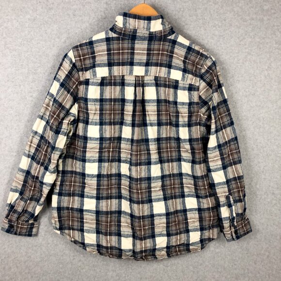 LL Bean Relaxed Fit 3/4 Zip Plaid Flannel Blue Gray Size XL - Picture 2 of 6